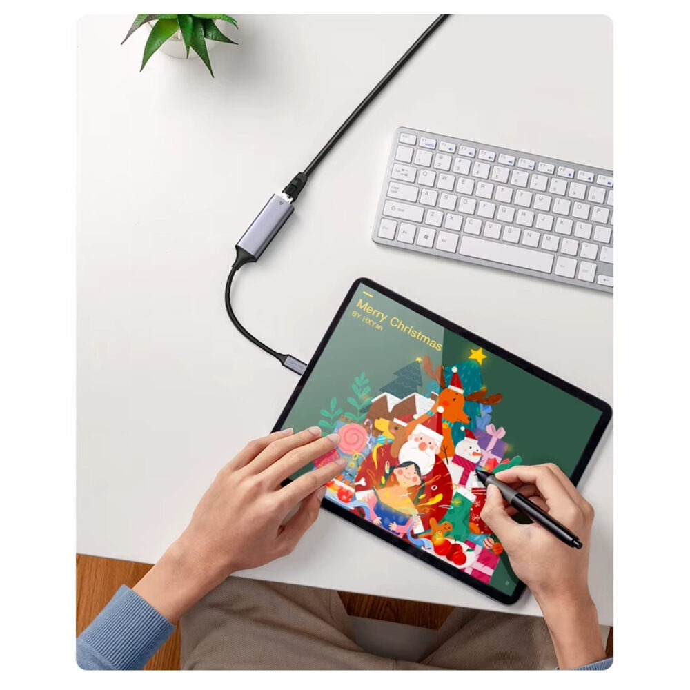 Adaptor Ethernet RJ45 la USB-C, indicator LED, 10/100/1000 Mbps, Plug&Play, aluminiu, pentru tableta, PC, laptop, argintiu [9]