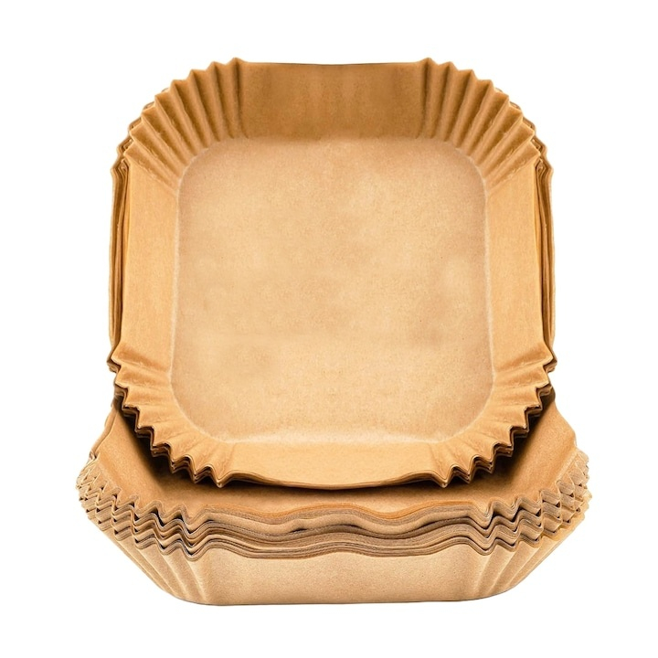 Set 100 hartii de copt pentru air fryer, cuptor, de unica folosinta, antiderapante, forma patrata, 16 x 16 cm, maro [4]