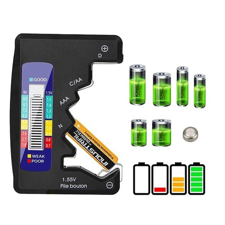 Tester digital pentru baterii, 9V si 1.5V, afisaj LCD, negru [4]