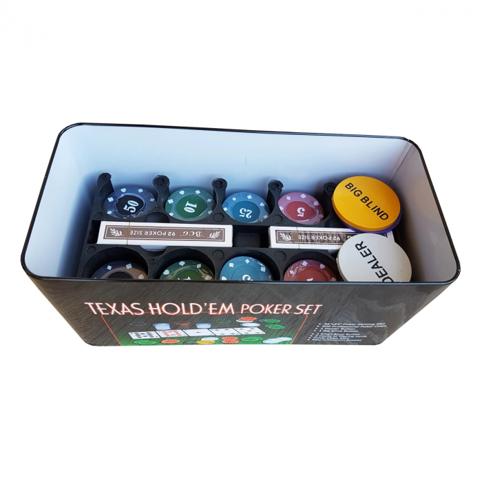 Set Poker Texas 200 jetoane numerotate,accesorii si carti incluse,cutie metalica depozitare - Multicolor [3]