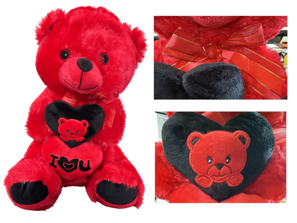 Jucarie de plus, ursulet cu inima, mesaj I Love You, material moale, decorativ, pentru copii, rosu, 30 x 18 cm [7]