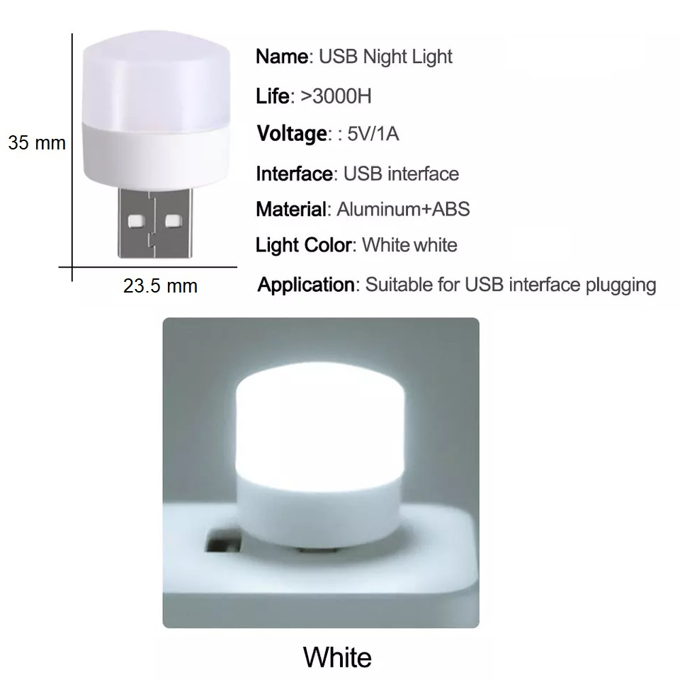 Mini Lanternă LED USB Dactylion – 1W, Lumină Albă Rece 6000K cu Difuzie, Portabilă pentru Laptop, Auto sau Powerbank [3]