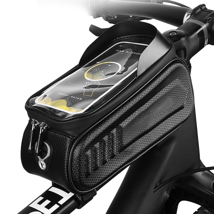 Geanta pentru cadru bicicleta, suport pentru telefon, 1l, impermeabila, 24 x 11.5 x 13.5 cm, negru [6]