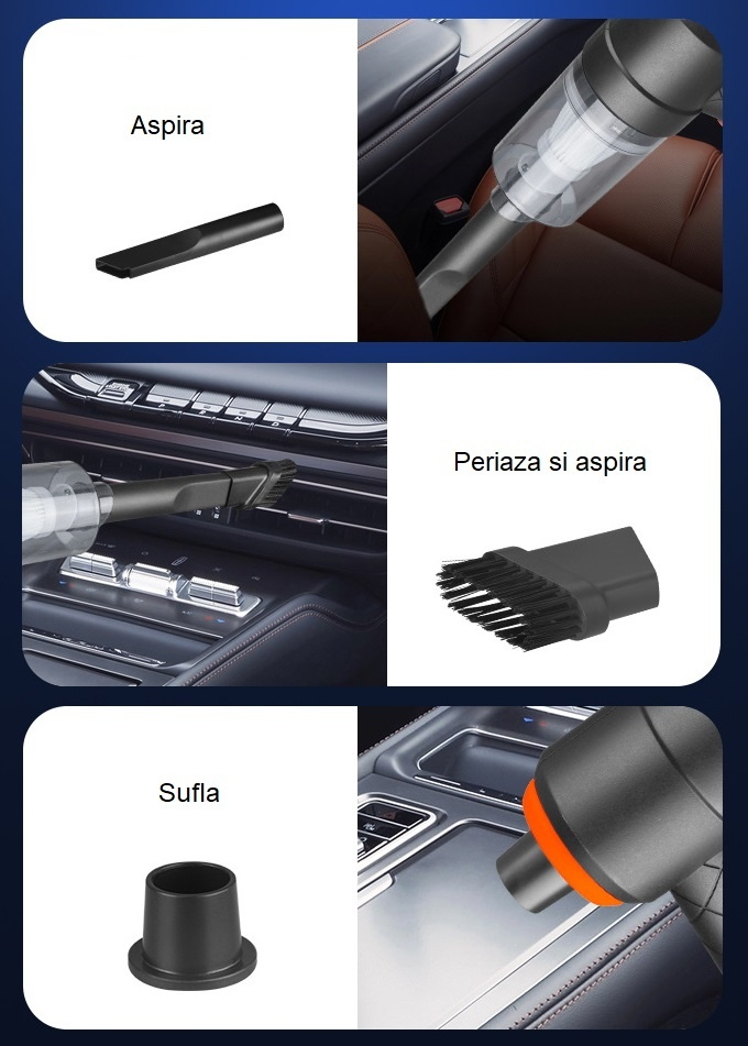 Aspirator auto, portabil, 2 in 1, aspirare si suflare, tip pistol, putere aspirare 5500 Pa, incarcare USB, negru [5]