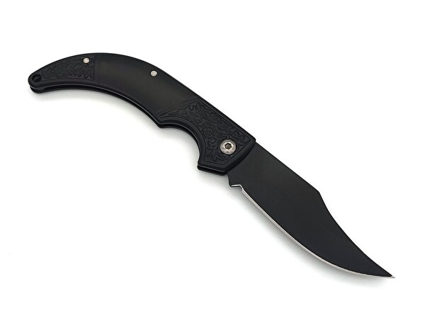 Briceag pliabil, pentru supravietuire, camping, drumetii, multifunctional, otel inoxidabil, lungime 15 cm, maner curbat, ergonomic, negru [5]