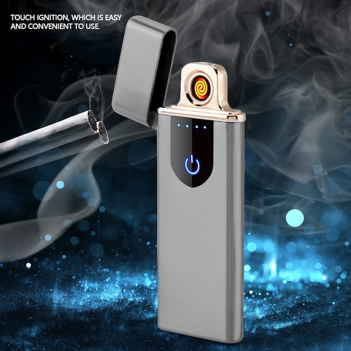 Bricheta electrica, incarcare USB, plastic/otel inoxidabil, indicator LED, 7.6x3x0.7 cm, argintiu [4]