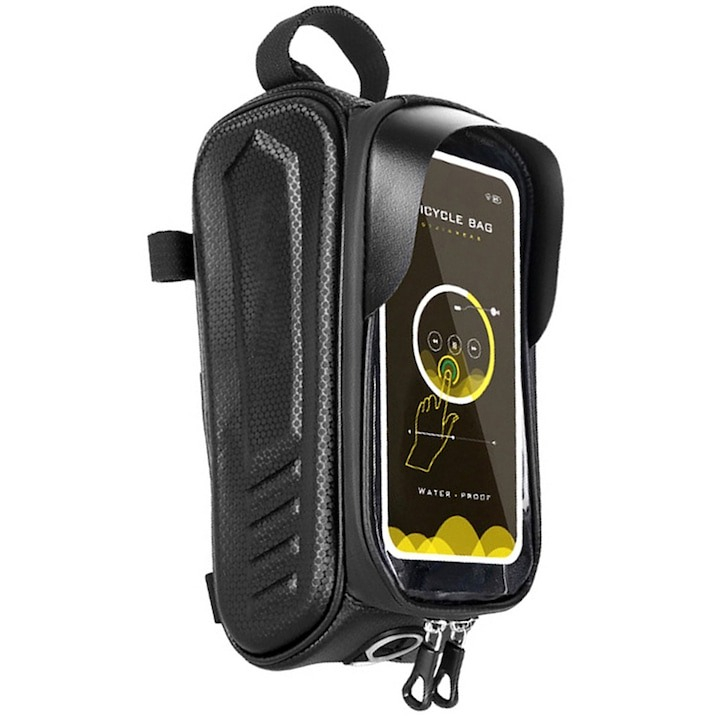 Geanta pentru cadru bicicleta, suport pentru telefon, 1l, impermeabila, 24 x 11.5 x 13.5 cm, negru [7]