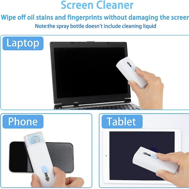 Kit de curatare multifunctional, 7 in 1, pentru tastatura, laptop, telefon, casti, albastru [9]