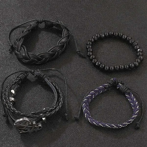 Set bijuterii pentru barbati, ceas, 4 bratari, albastru/negru, cutie inclusa [5]