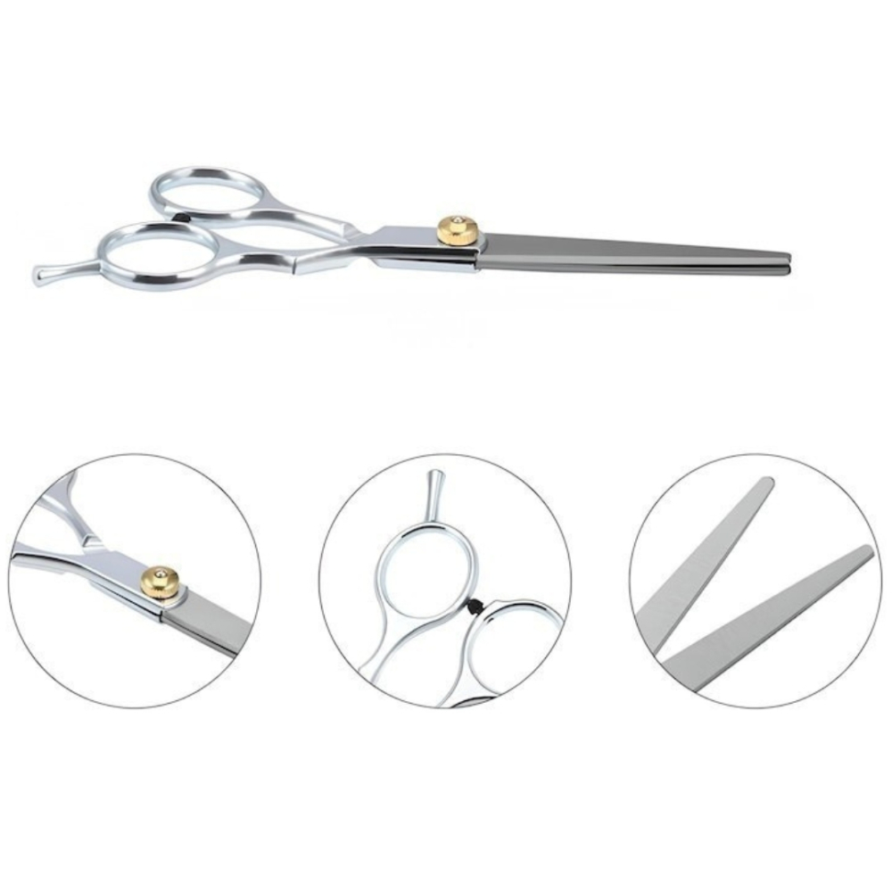 Foarfeca de tuns pentru coafura si frizerie, otel inoxidabil, 15 cm, design ergonomic, surub reglabil, lame 5.6 cm, ideala pentru incepatori, argintiu cu detalii aurii [2]