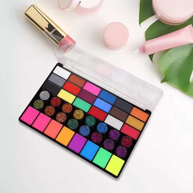 Paleta vopsea pentru fata si corp, 42 culori, fosforescente, non-toxic, activare cu apa, multicolor, 20 x 14 x 1.6 cm [3]