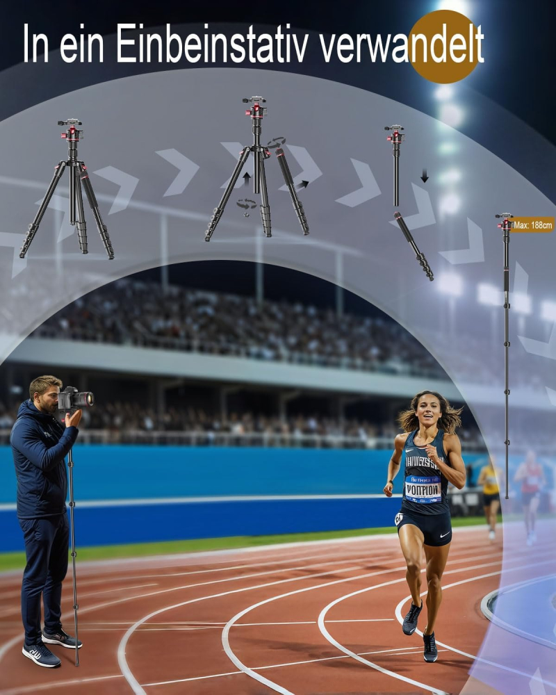 Trepied profesional 200 cm pentru aparat foto, cap sferic 360°, aluminiu, functie de monopod, husa transport, sarcina maxima 6.8 kg [5]