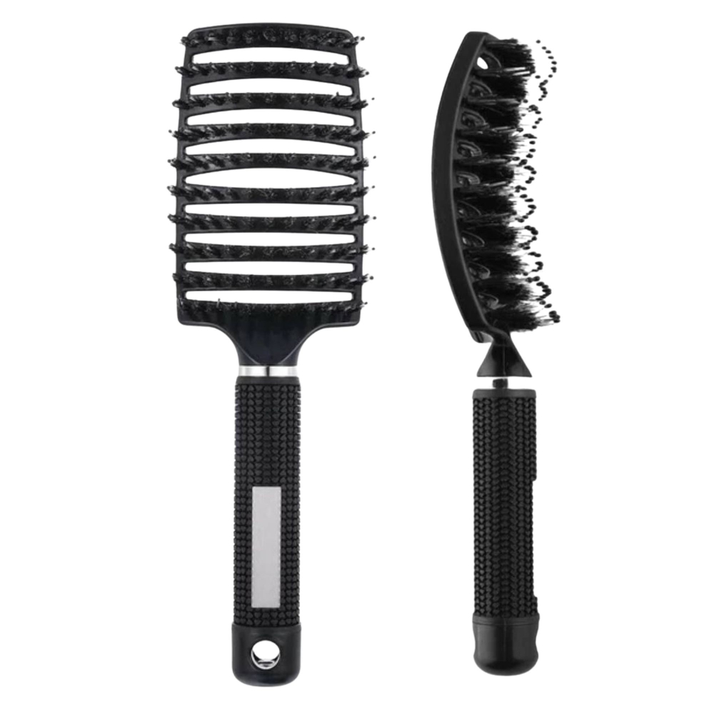 Perie de par, peri de mistret si nylon, curbata, design ergonomic, pentru descurcarea parului, negru, 24.5 x 6.5 cm [5]