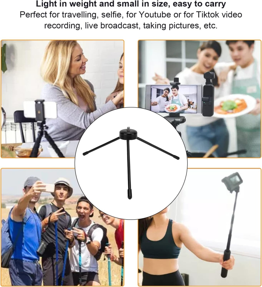 Mini trepied metalic, din aluminiu, cu suport de telefon extensibil, fixare cu filet 1/4 si prindere de 9 cm prin arc, 13.5 cm inaltime. [6]