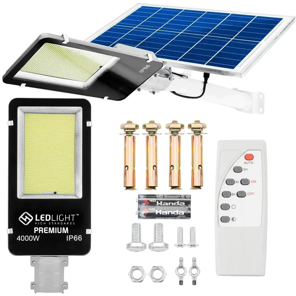 Lampa solara, putere 4000 W, 1648 LED-uri, suport pentru perete, stalp, complet rezistenta la fenomene meteo (protectie IP66), telecomanda inclusa, negru [6]