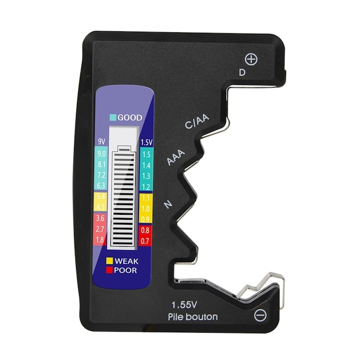 Tester digital pentru baterii, 9V si 1.5V, afisaj LCD, negru