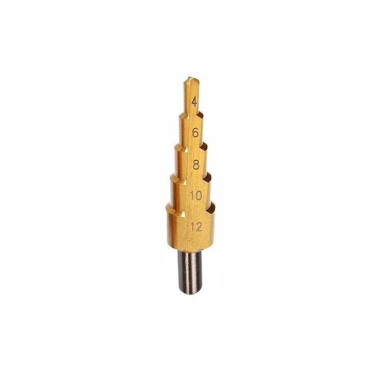 Burghiu conic in trepte, acoperit cu titan, din otel, 4-12 mm