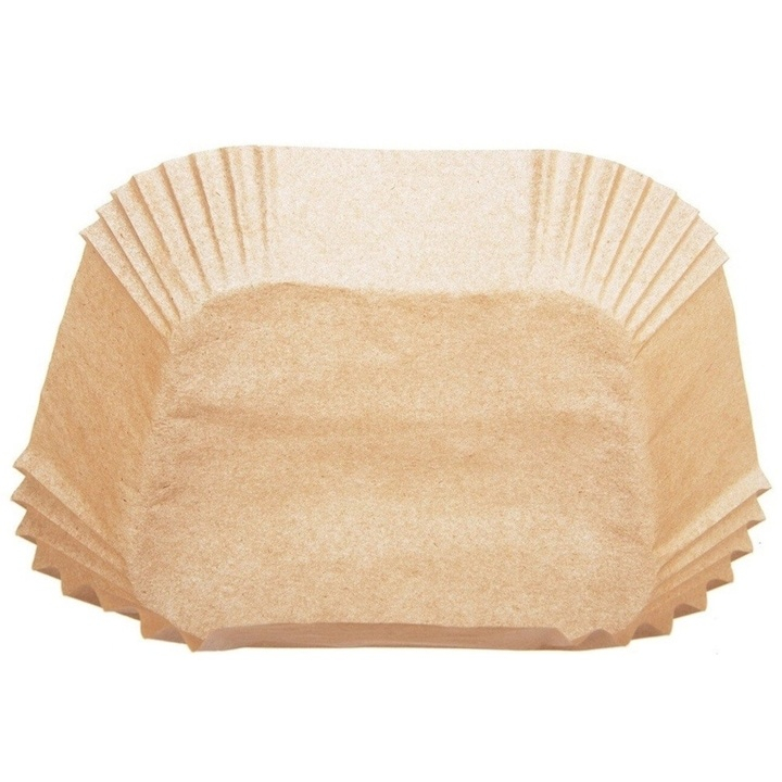 Set 100 hartii de copt pentru air fryer, cuptor, de unica folosinta, antiderapante, forma patrata, 16 x 16 cm, maro [8]