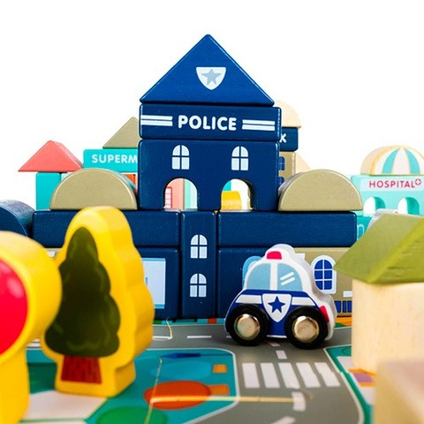 Set de constructie pentru copii, din lemn, 115 cuburi, 3 ani+, multicolor [14]