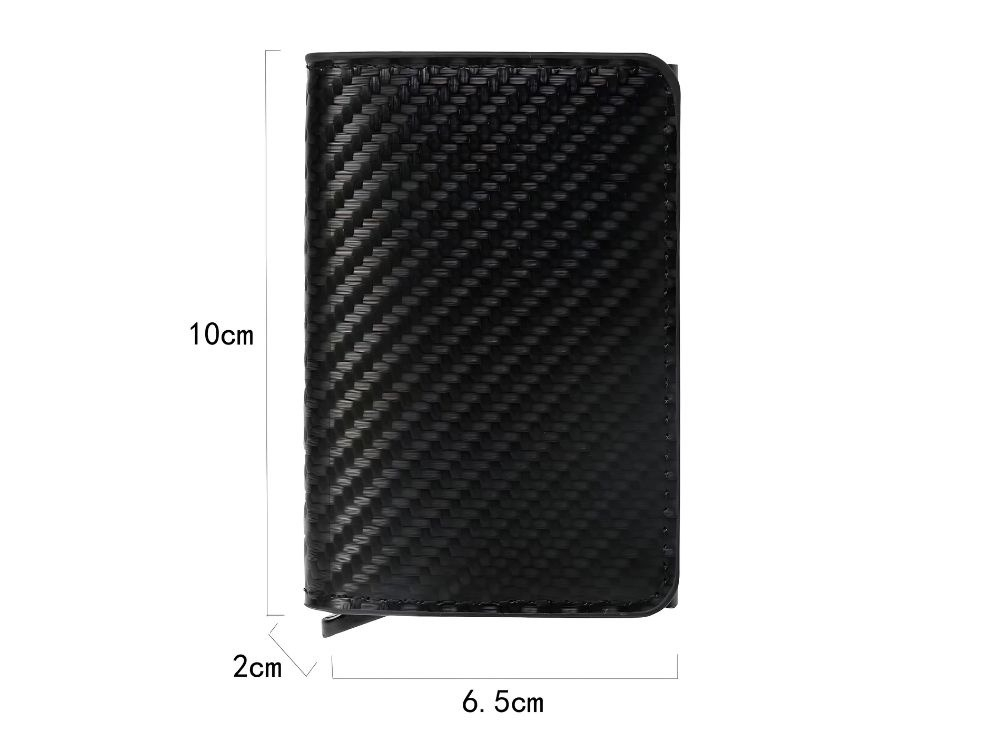 Portofel pentru barbati, protectie antifurt RFID, compact, piele ecologica, 10 x 6.5 x 2 cm, negru [2]