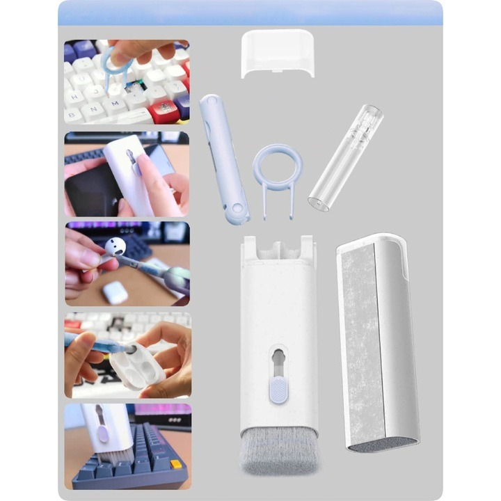 Kit de curatare multifunctional, 7 in 1, pentru tastatura, laptop, telefon, casti, albastru [4]