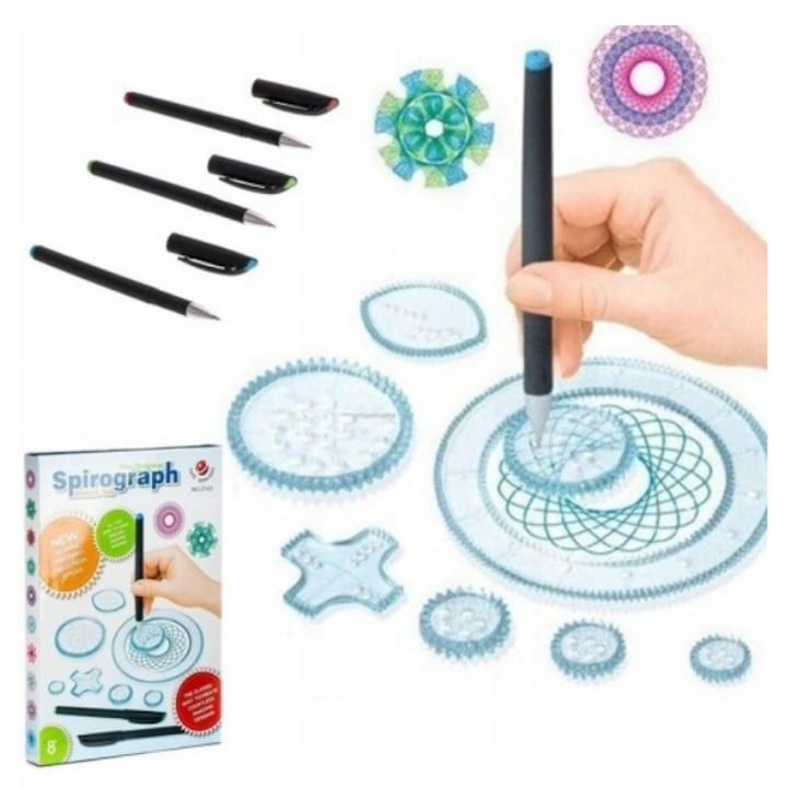 Set spirograf pentru desen, 22 sabloane, 3 pixuri, multicolor [6]