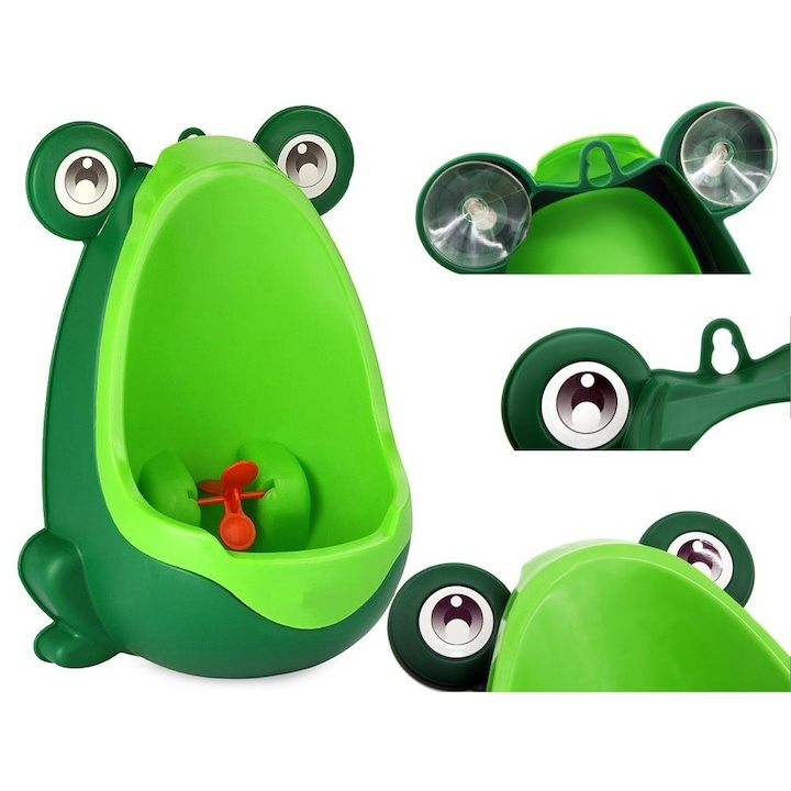 Olita tip pisoar, pentru copii, montare pe perete prin ventuze, plastic PP, model broasca, usor de curatat, 20.5 x 27.5 cm, verde [4]