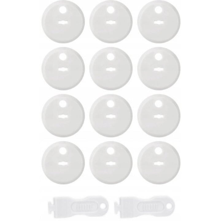 Set 12 protectii prize, 2 chei, pentru siguranta copiilor, plastic, 2.3 x 3.7 cm, alb [13]