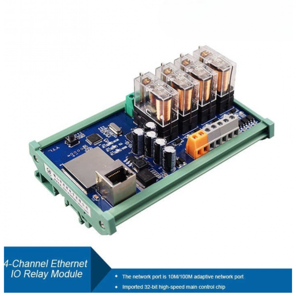 Modul releu 4 canale Ethernet Input/Output; alimentare 24V DC; Port Comunicatie Ethernet RJ45; protocol Modbus TCP; suport montare pe sina; ABS; multicolor; extensie pentru PLC. [2]