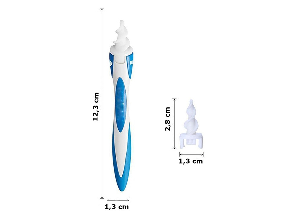 Dispozitiv pentru curatarea urechilor, 16 varfuri silicon, design spiralat, alb/albastru [7]
