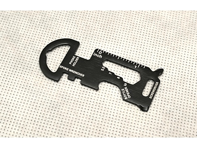 Breloc multifunctional din otel inoxidabil, suport telefon, surubelnita, rigla, desfacator sticle, pentru camping si drumetii, negru, 3 x 7 cm [15]