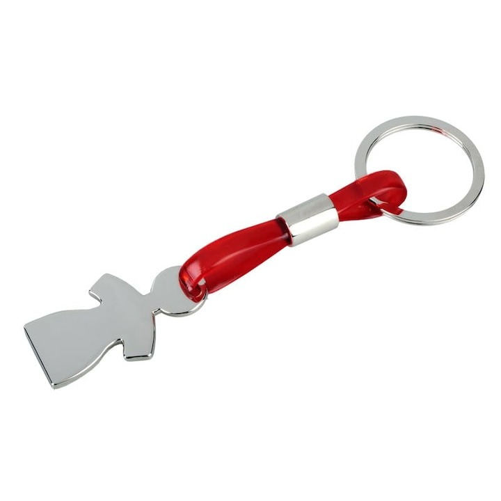 Breloc decorativ in forma de fata, metal/plastic, design modern, cu inel pentru chei, 11.8 x 2.4 x 1.4 cm, argintiu/rosu, cutie inclusa [3]