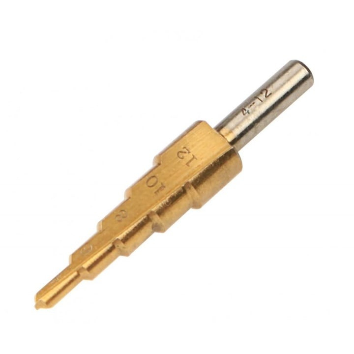 Burghiu conic in trepte, acoperit cu titan, din otel, 4-12 mm [2]
