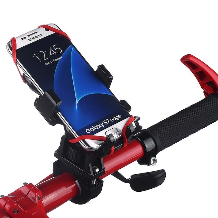 Suport telefon pentru biciclete/motociclete, bretele din silicon, ajustabil, rotire 360°, rosu [6]