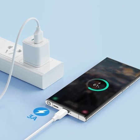 Cablu de date, USB A - USB tip C, lungime 1m, 3A, alb [3]