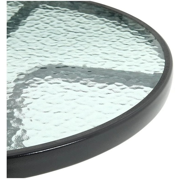 Set mobilier gradina, masa rotunda si 2 scaune, metal/sticla, pentru balcon, terasa, exterior, negru [18]