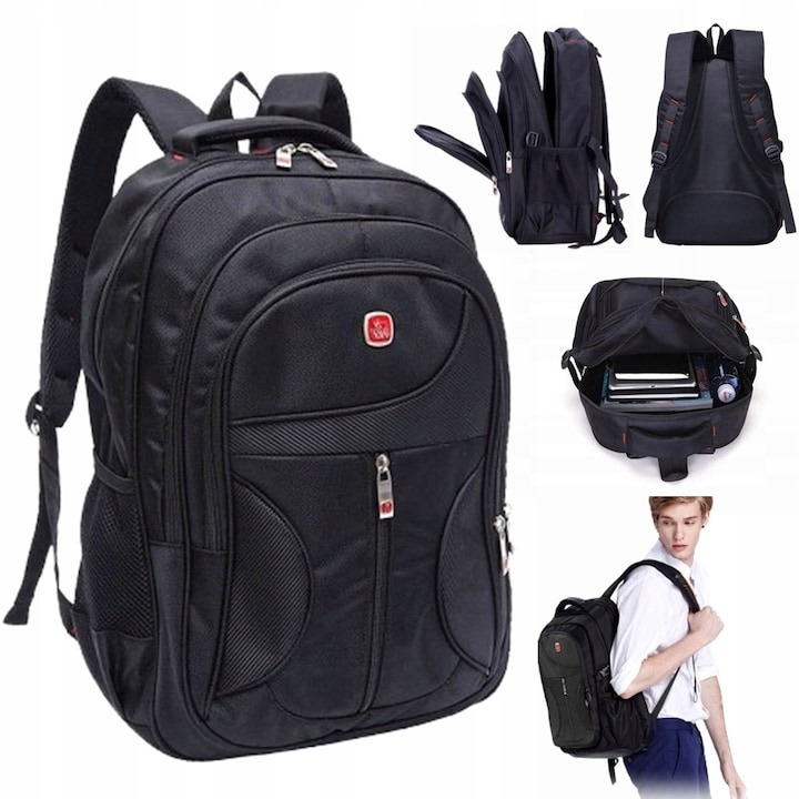 Rucsac multifunctional, pentru scoala, calatorii, laptop, nailon/poliester, durabil, compartimente multiple, 31 x 15 x 45 cm, negru [5]