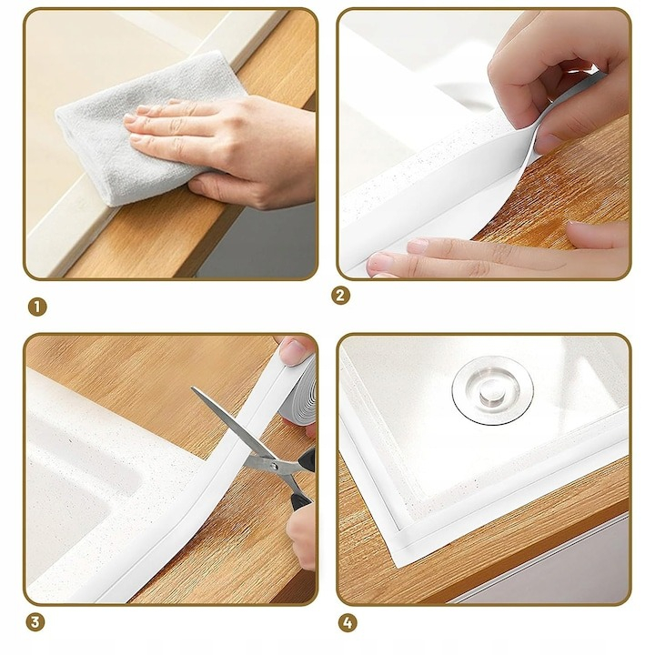 Banda adeziva pentru etansare, 3.2 m x 38 mm, impermeabila, antimucegai, pentru baie, bucatarie, alb [2]