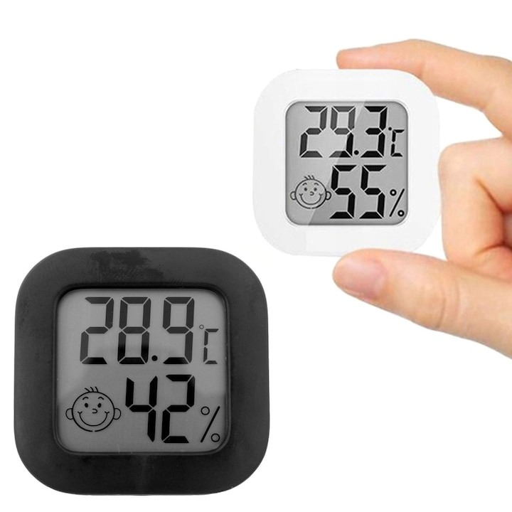 Termometru si higrometru digital, LCD, de camera, masurare -10°C + 70°C, plastic, 45 x 45 x 13 mm, negru [6]