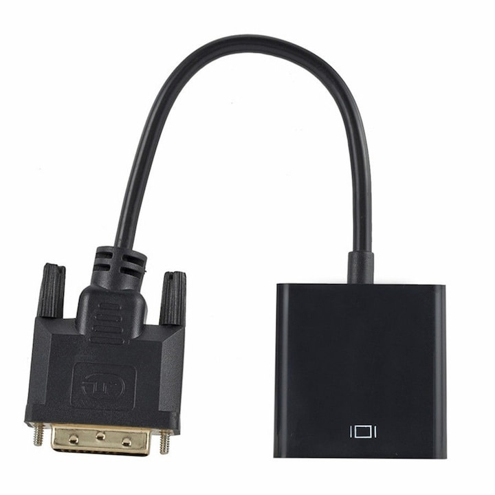 Cablu adaptor, convertor de la DVI-D 24+1 tata la VGA 15 pini mama, negru [3]