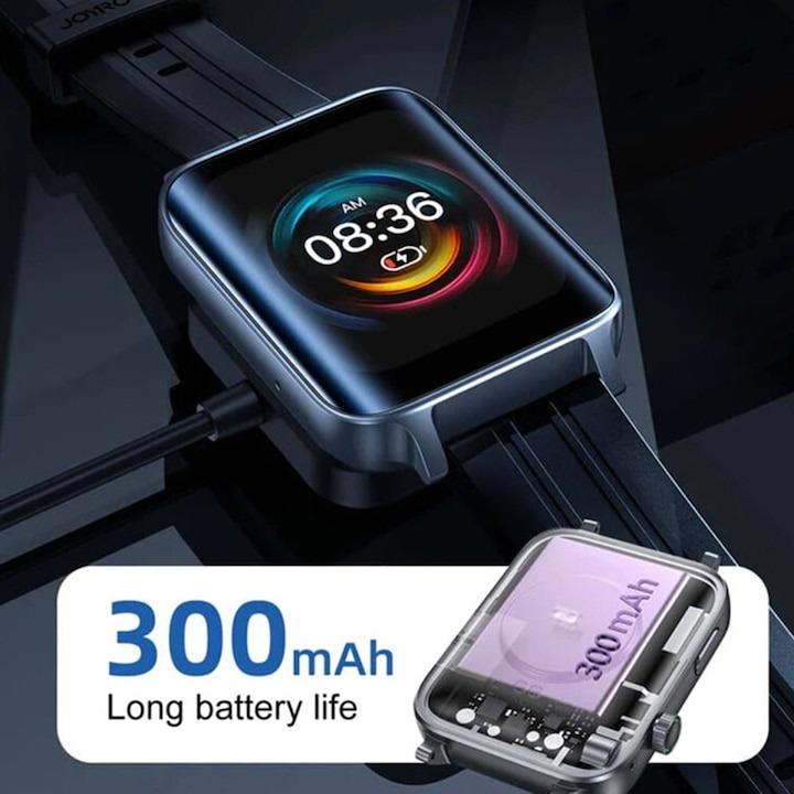Ceas smartwatch, ecran 1.85", Joyroom, rezistenta la apa IP68, monitorizare parametrii vitali, baterie 300 mAh, negru [3]