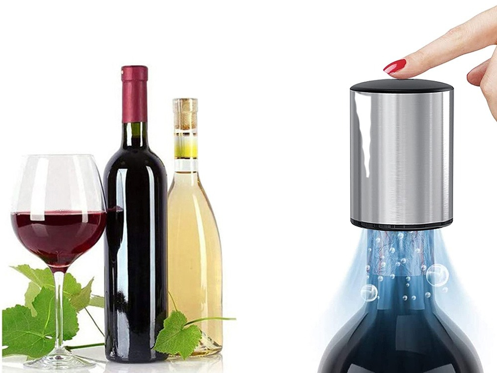 Dop pentru sticla de vin, plastic, 4 x 5.5 cm, mentine aroma si gustul, argintiu [8]