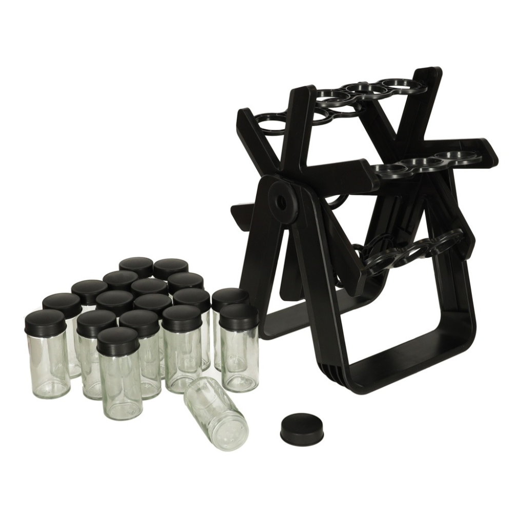 Suport pentru condimente, 18 recipiente sticla, rotativ, 26 x 22.5 x 34.5 cm, plastic, negru [9]