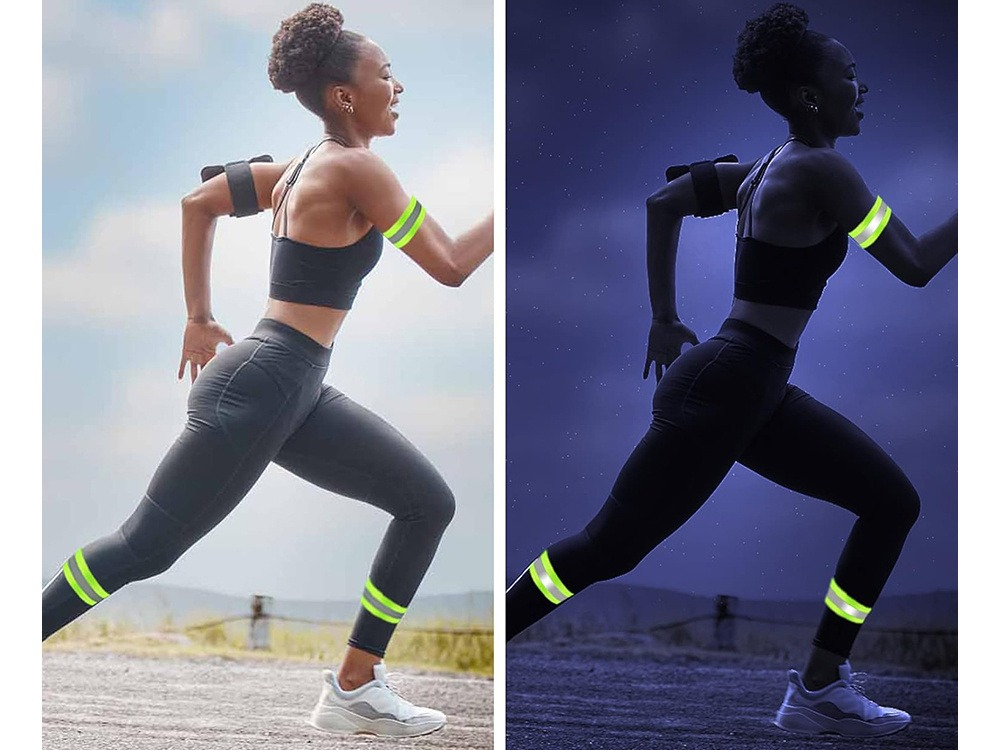 Set 2 x benzi reflectorizante, prindere velcro, pentru alergare, 30.5 x 4 cm, verde [4]