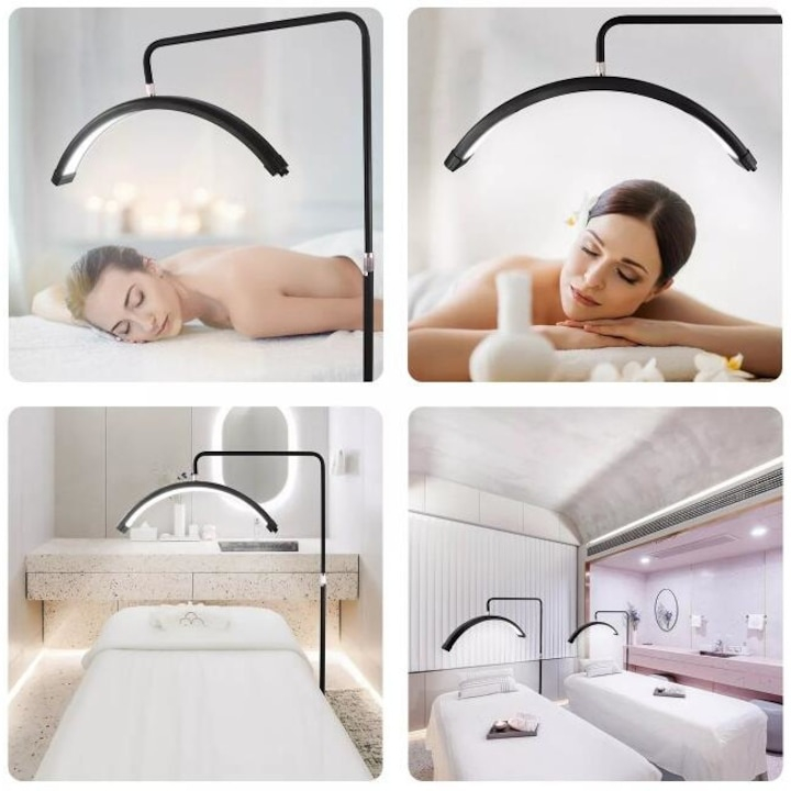 Lampa cosmetica tip semiluna, LED, 40 W, 2500 lm, 320 LED-uri, lumina calda/rece/neutra, inaltime 139-184 cm, negru [11]