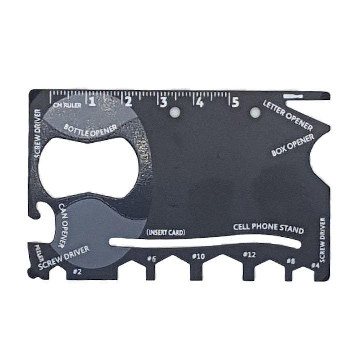 Card multifunctional pentru supravietuire, 18 in 1, otel inoxidabil, 9 x 6 cm, negru [4]
