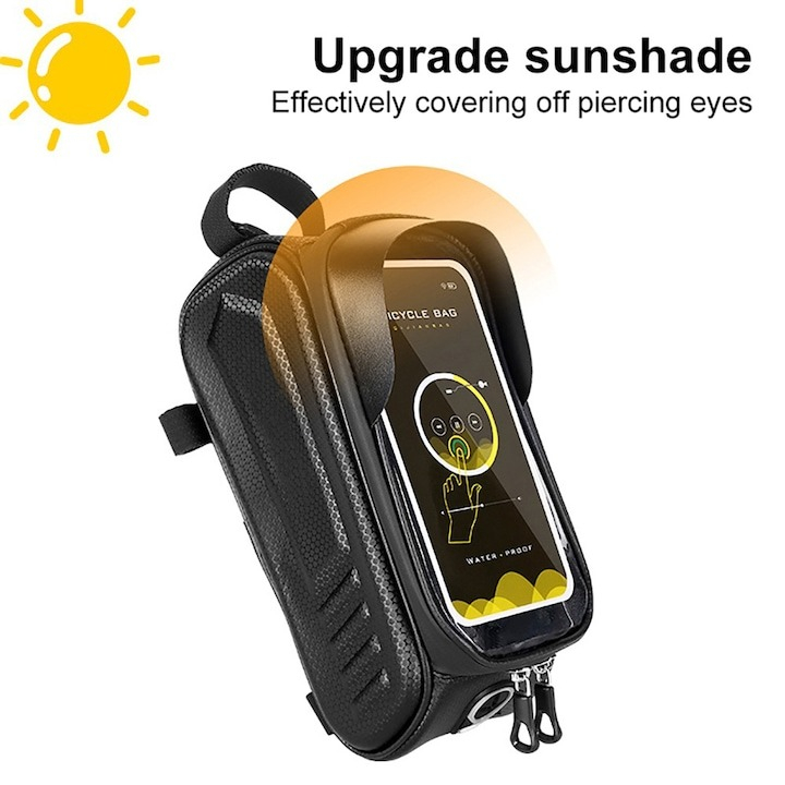Geanta pentru cadru bicicleta, suport pentru telefon, 1l, impermeabila, 24 x 11.5 x 13.5 cm, negru [3]
