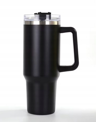 Cana termos, otel inoxidabil/plastic, fara BPA, 1200 ml, design ergonomic, cu pai, negru [11]