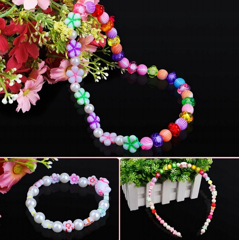 Set 900 margele pentru realizare bratari, coronite, coliere, bijuterii, diverse modele, 26 x 13.5 x 2.5 cm, multicolor [8]