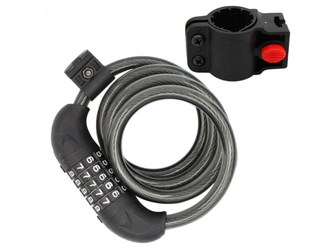 Antifurt cu cifru, suport de atasare pentru bicicleta, otel/PVC, lungime cablu 120 cm, negru [7]